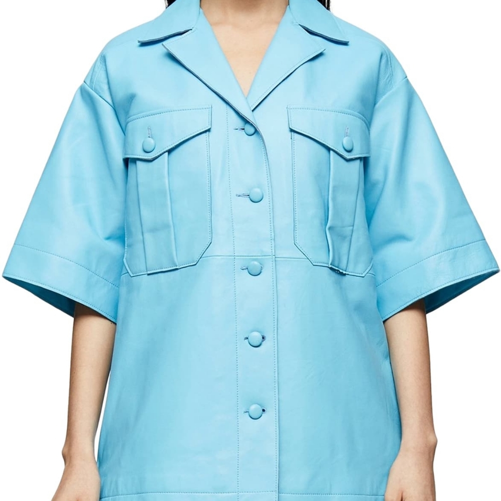TOPSHOP Boutique Leather Shirt Aqua Blue